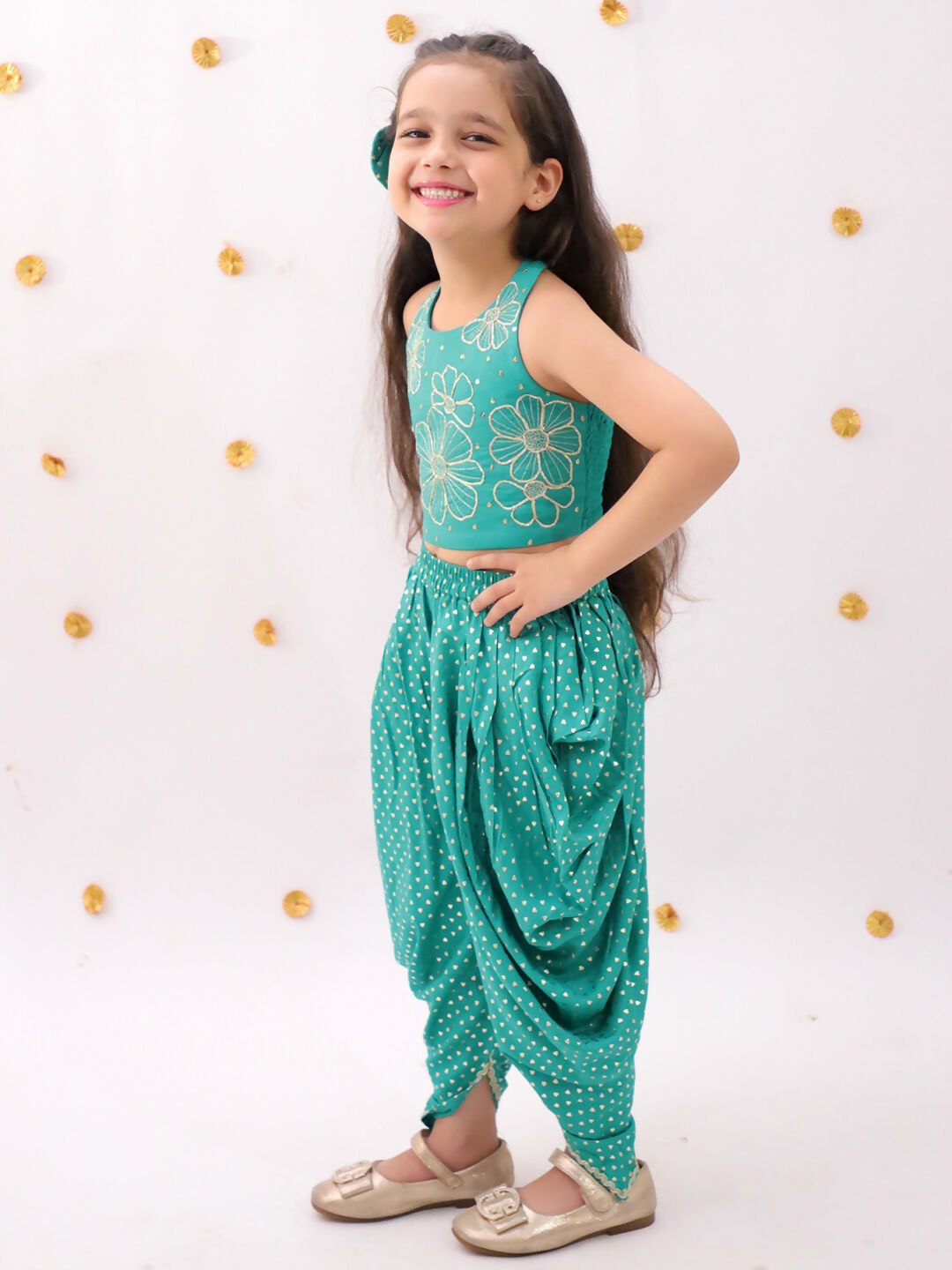 Lil Drama Khilkhilahat Green Crop Top and Dhoti SeT For Girls | Swadesiicart