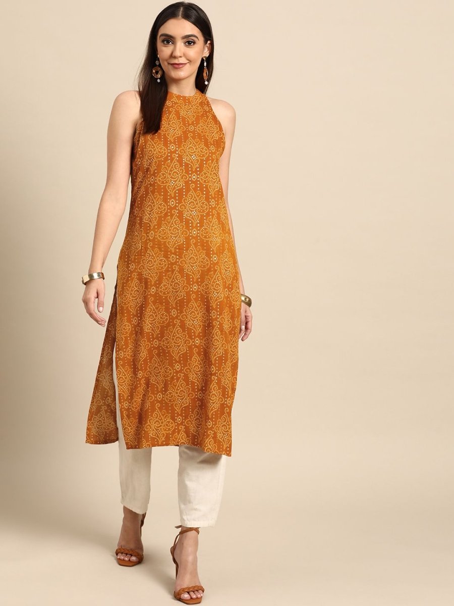 Anouk Women Yellow Bandhani Printed Kurta - Swadesiicart