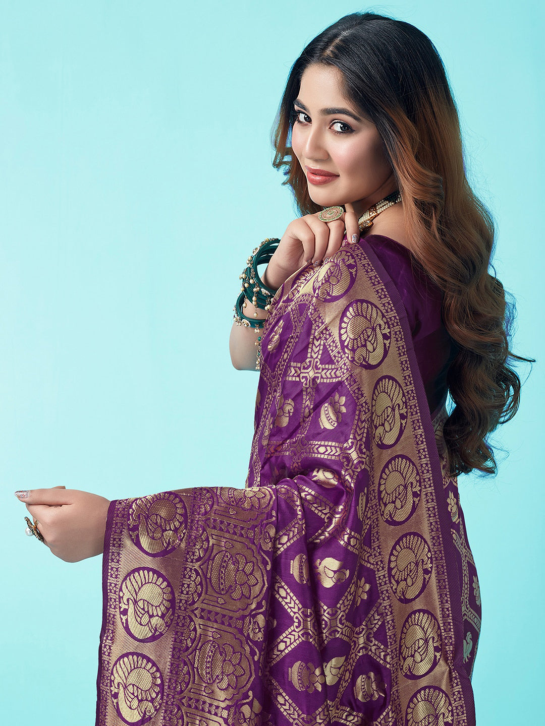 Kalini Ethnic Motifs Woven Design Zari Art Silk Banarasi Saree | Swadesiicart