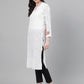 ADA Women White & Black Chikankari Embroidered Sustainable Handloom Kurta with Trousers | Swadesiicart