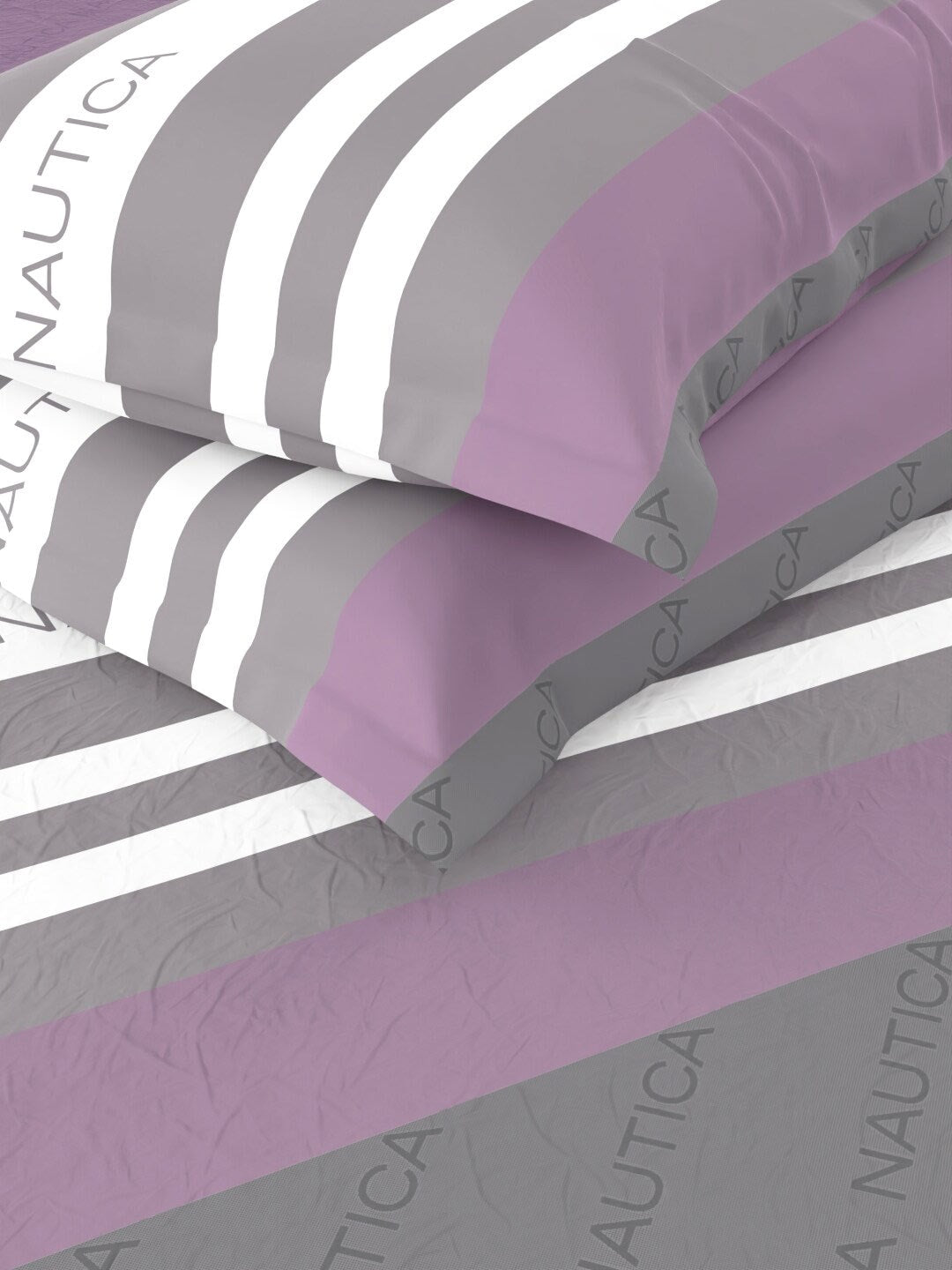 Nautica Bradford Purple & Grey Striped 160 TC Pure Cotton King Bedsheet & 2 Pillow Covers - Swadesiicart