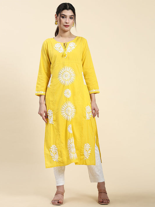 HOUSE OF KARI Embroidered Chikankari Pure Cotton Chikankari Kurta | Swadesiicart