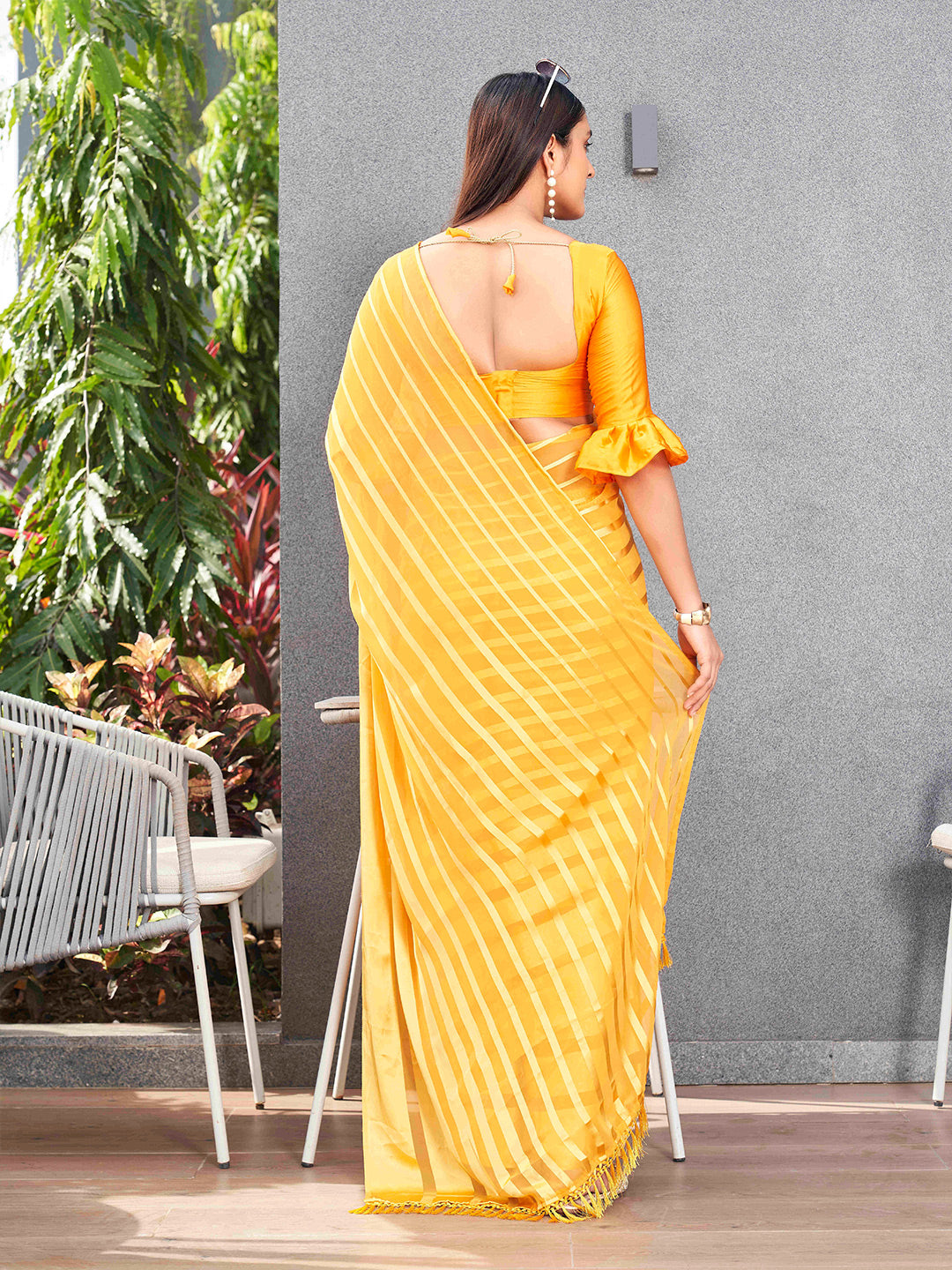 Tikhi Imli Striped Georgette Ready to Wear Saree | Swadesiicart