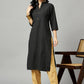 Black Chanderi Silk Texture Straight Kurta - Sabella