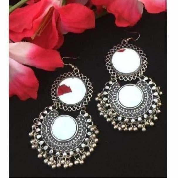 MS Fashion India Oxidised Mirror Earrings With Drops | Swadesiicart