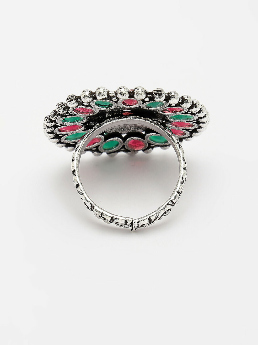 NVR Women's Multicolor Silver-Plated Circular Shape Adjustable Finger Ring | Swadesiicart
