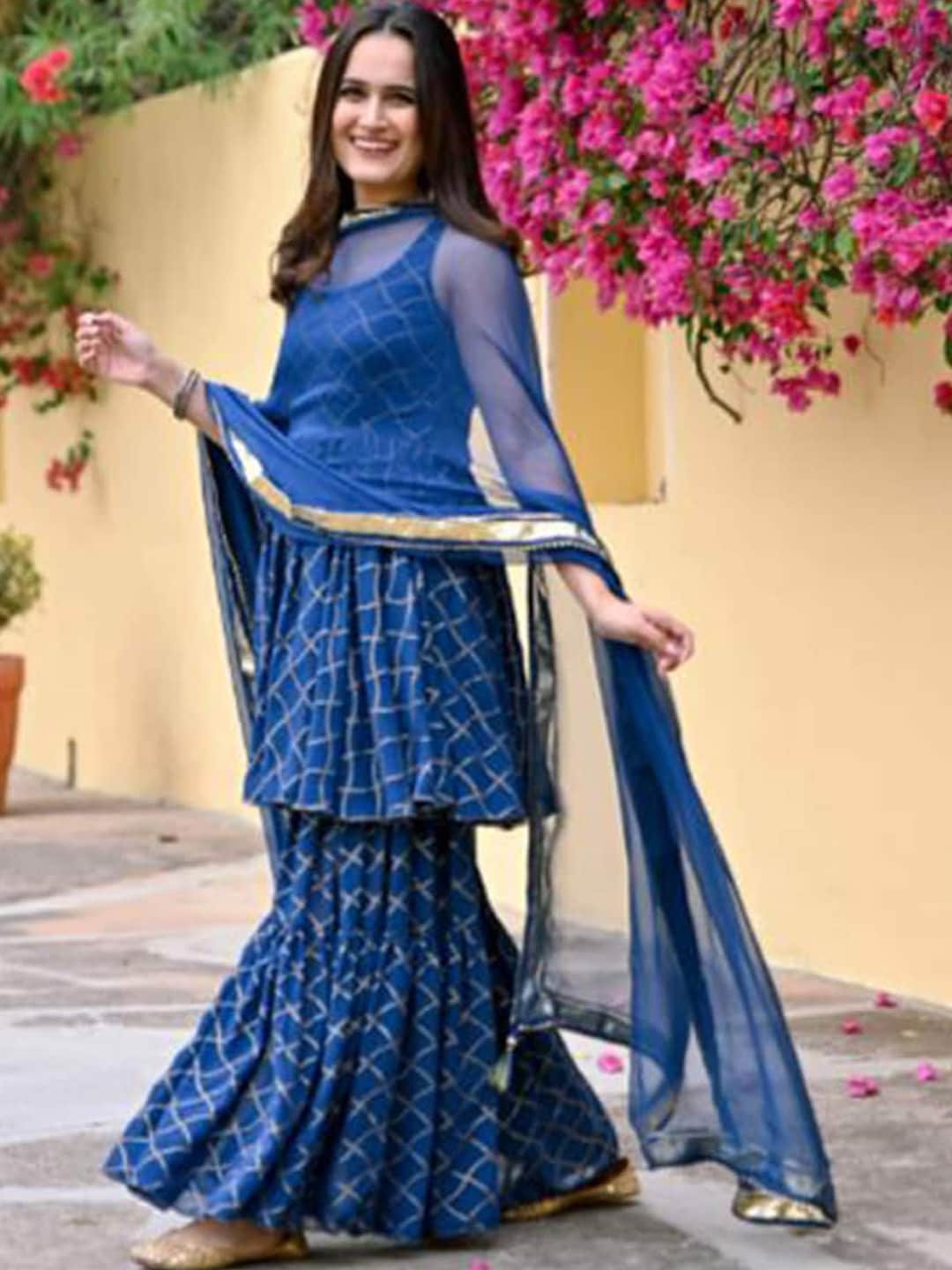 Kalini Geometric Printed Kurta with Sharara & With Dupatta | Swadesiicart