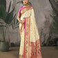 Vishnu Weaves Women's White Paithani Silk Saree with Blouse - Swadesiicart