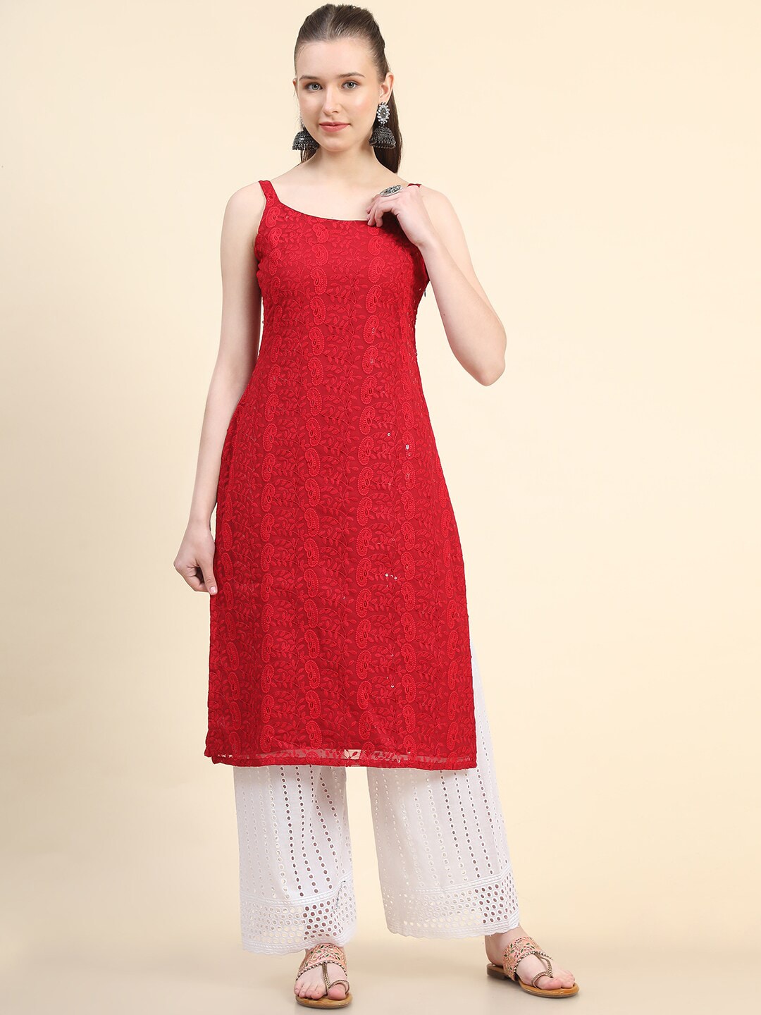 Kalini Paisley Embroidered Sequinned Chikankari Georgette Kurta | Swadesiicart
