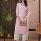 ADA Women Pink Chikankari Hand Embroidered Straight Kota Handloom Kurta With Matching Slip | Swadesiicart