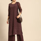All About You Women Brown Ethnic Motifs Embroidered Regular Chikankari Kurta with Palazzos | Swadesiicart