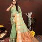 Lorenvalley Fashion Seagreen Cotton with Woven Design Zari Weaving Saree - Swadesiicart