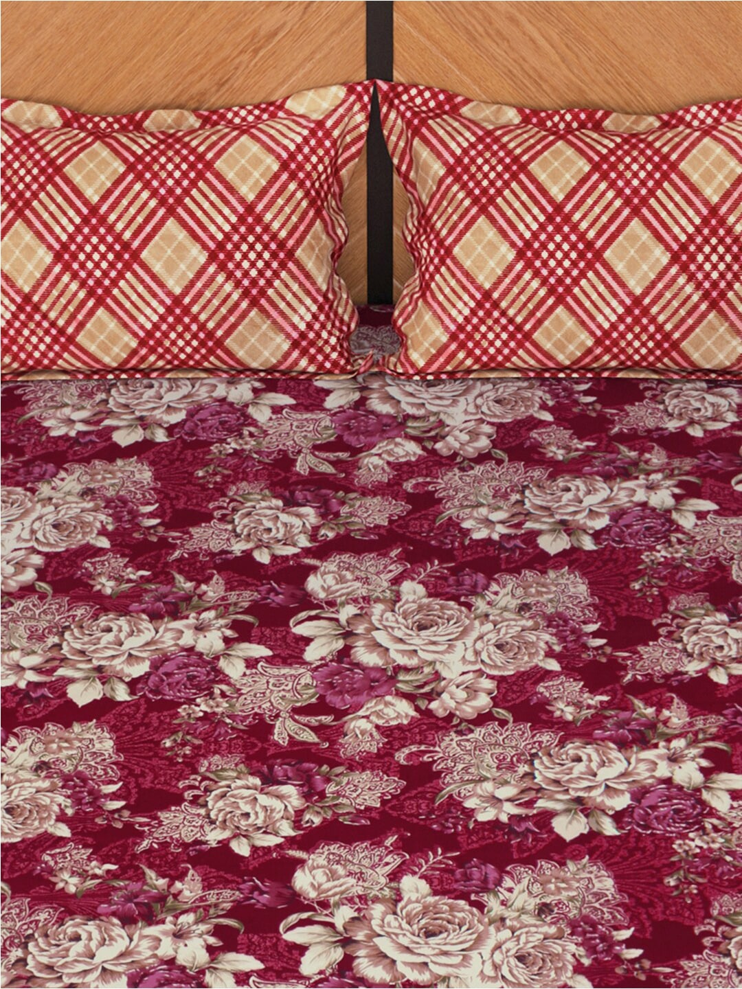 Story@home Arena Magenta & White Floral Microfiber 180 TC Queen Bedsheet & 2 Pillow Covers - Swadesiicart