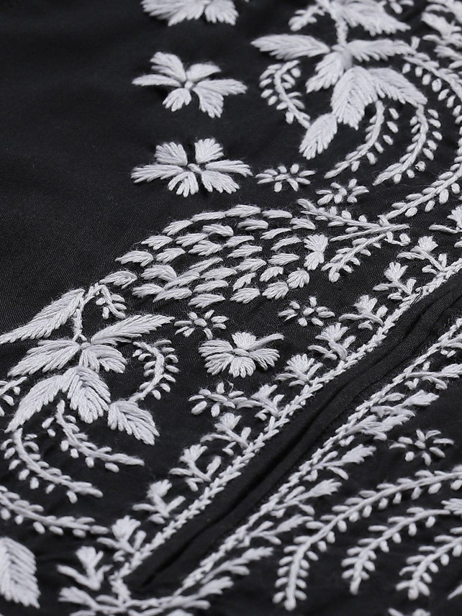 ADA Women Black & White Chikankari Embroidered Straight Sustainable Handloom Kurta | Swadesiicart