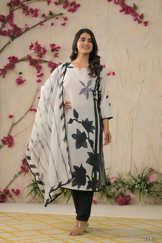 Ethnic Festive Wear Muslin Off White Stitched Suit With Dupatta - Tanisha | Swadesiicart