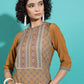Vishudh Rust Ethnic Motifs Printed Straight Kurta - Swadesiicart