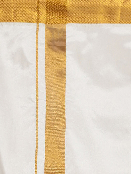 Sethukrishna Men Cream-Colored & Golden Solid Veshti | Swadesiicart