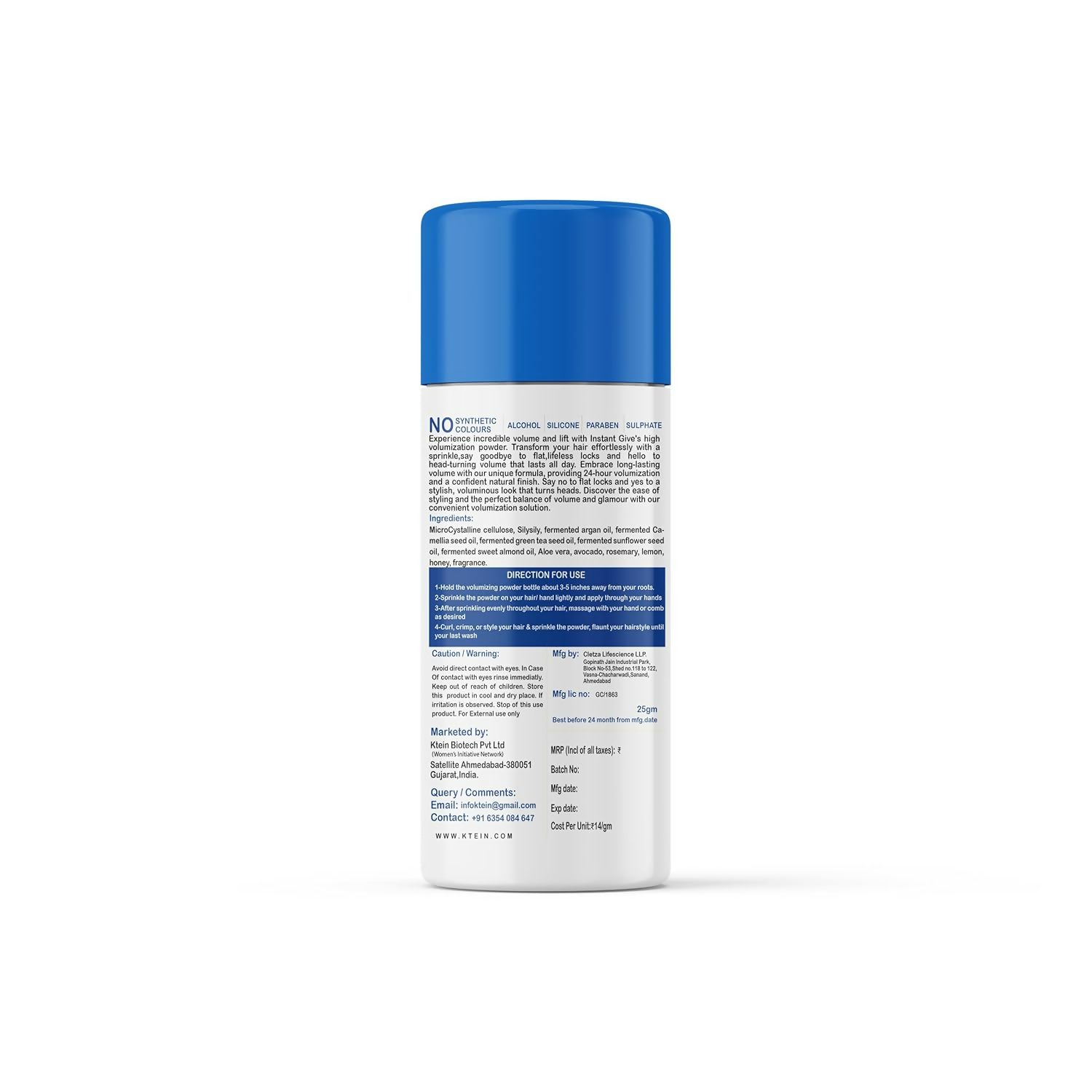 Ktein Natural 100% Plant Based Volumizing &Texturing Hair Detox Dry Shampoo Powder - Swadesiicart