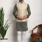 Sojanya Woven Design Mandarin Collar Kurta with Churidar & Nehru Jacket | Swadesiicart