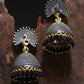 Anikas Creation Gold-Polished & Blue Enamelled Peacock Shaped Jhumkas