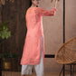 ADA Women Peach-Coloured Chikankari Hand Embroidered Straight Kota Handloom Kurta With Matching Slip | Swadesiicart