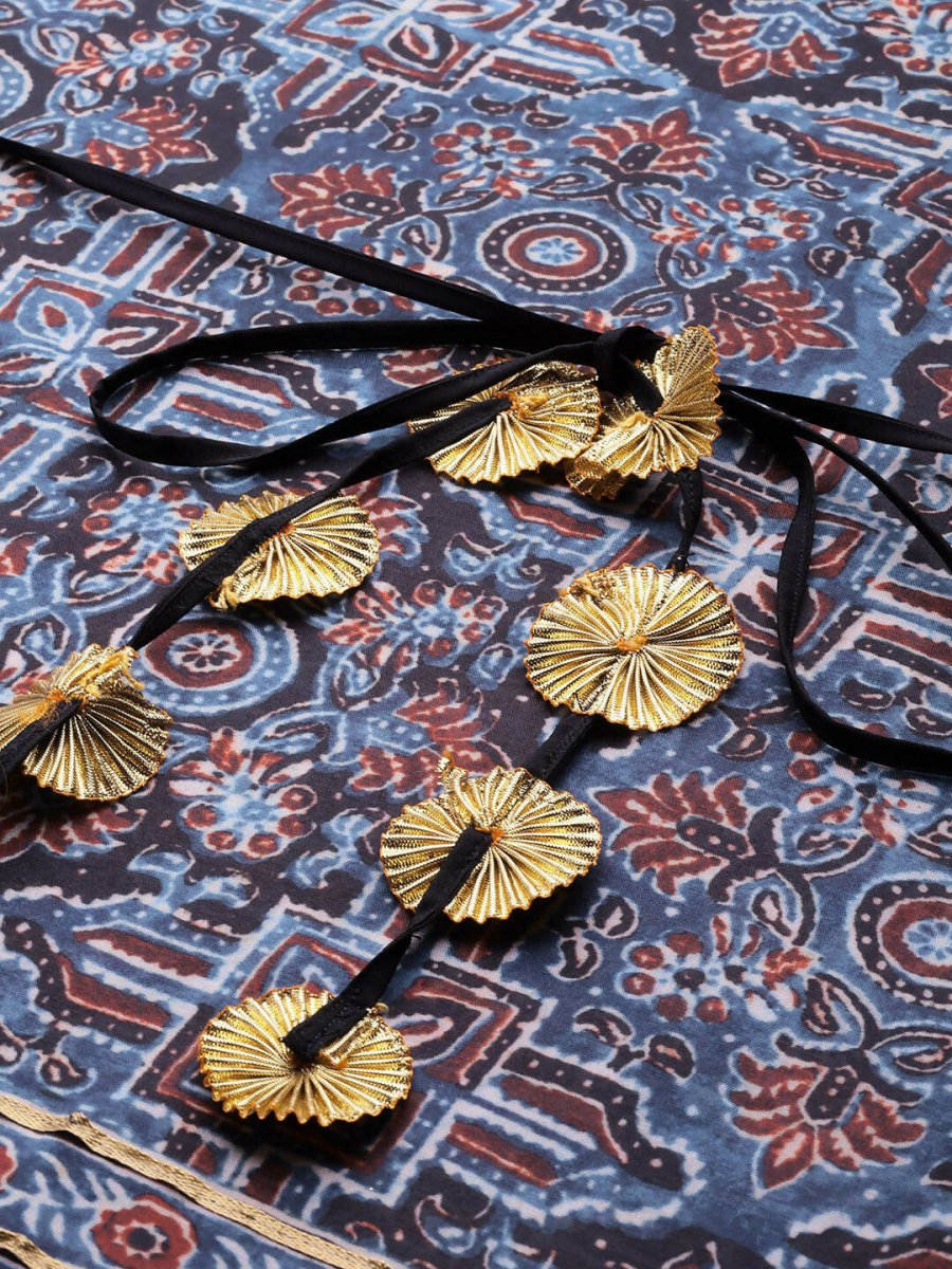 Ahalyaa Navy Blue & Maroon Floral Print Kaftan Kurta | Swadesiicart
