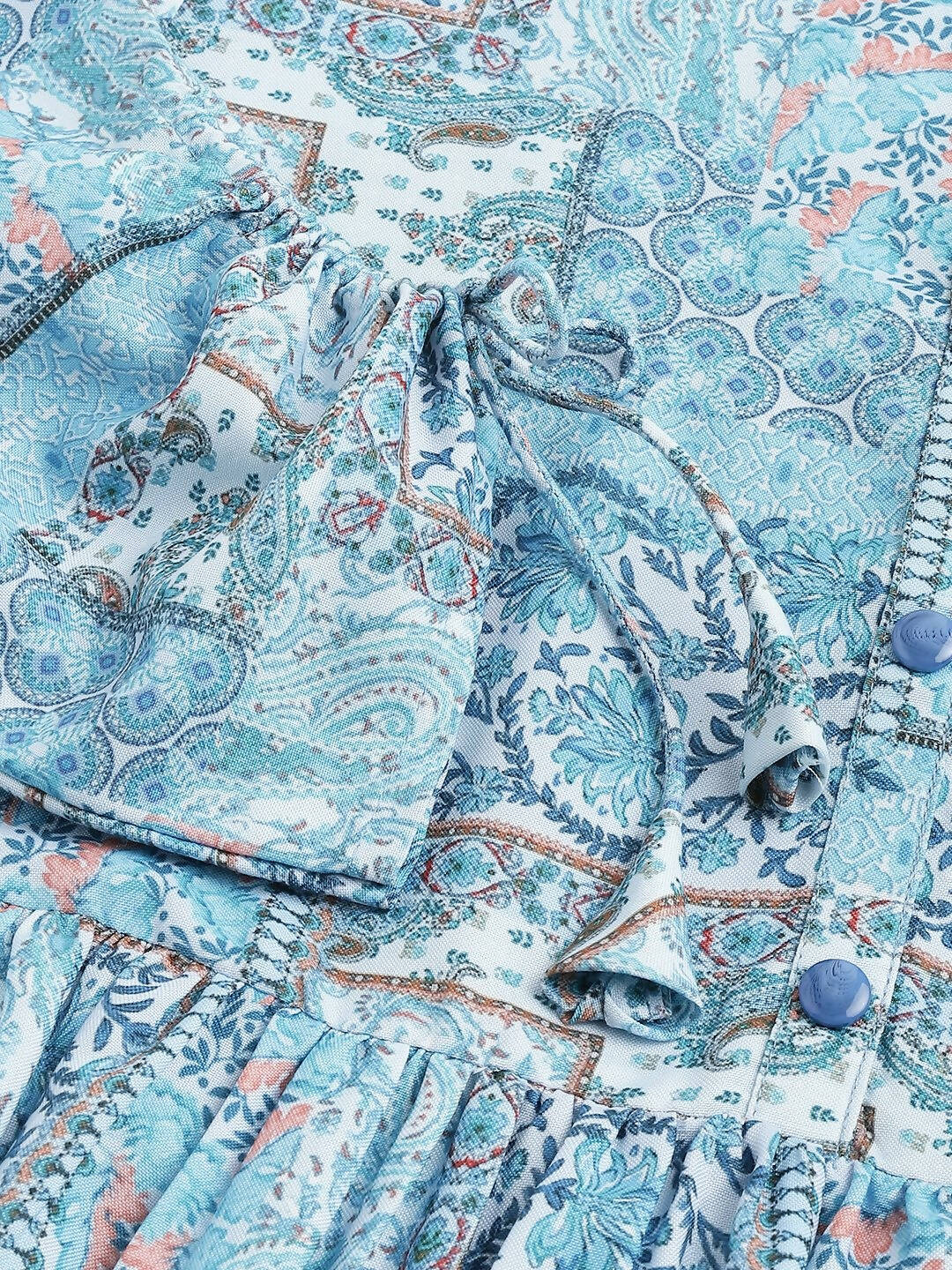 Light Blue Poly Rayon Digital Printed A-line Top - Tarini - Swadesiicart