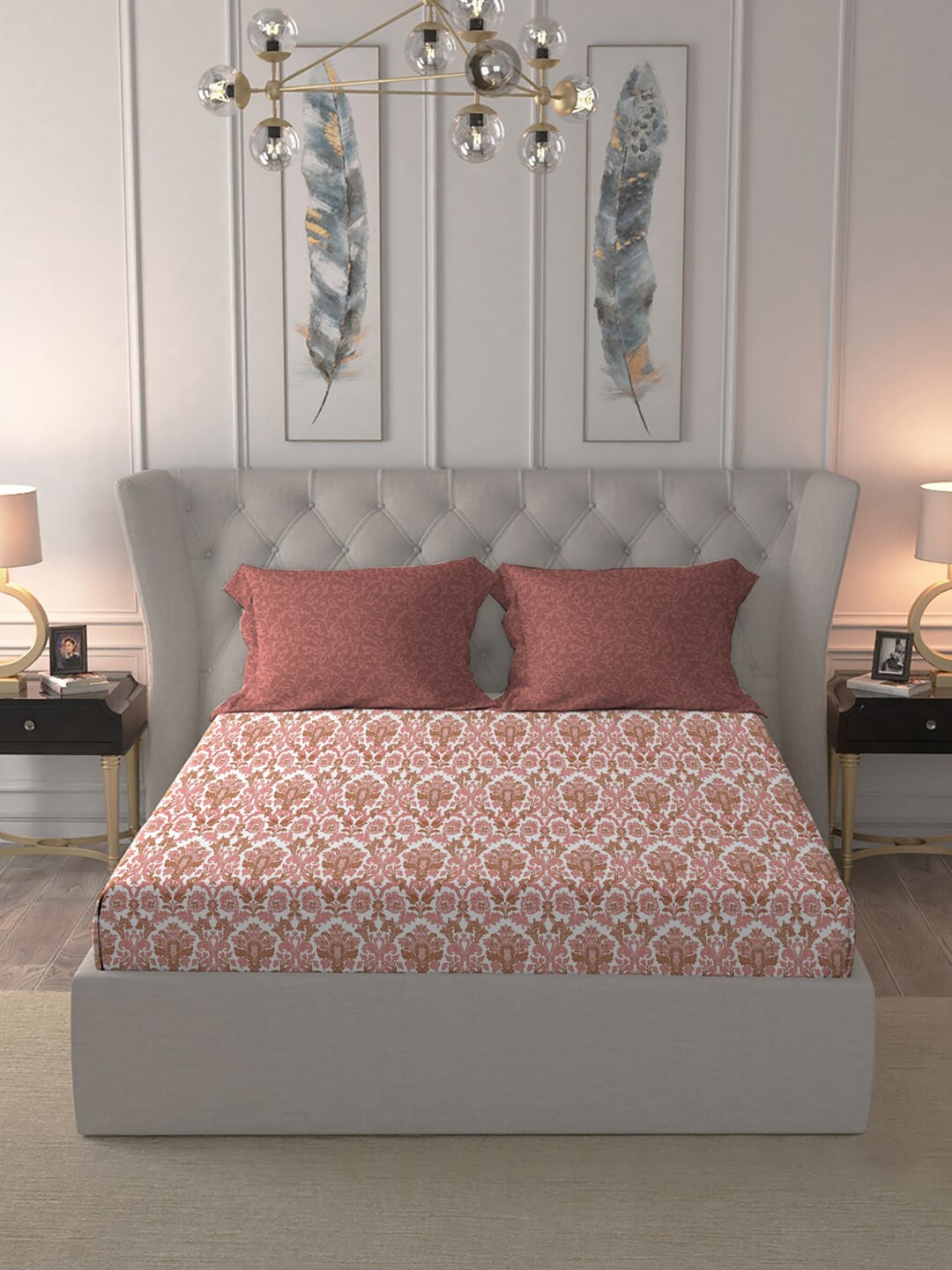 MYTRIDENT Comfort Living Maroon Pure Cotton 120 TC Queen Bedsheet with 2 Pillow Covers - Swadesiicart