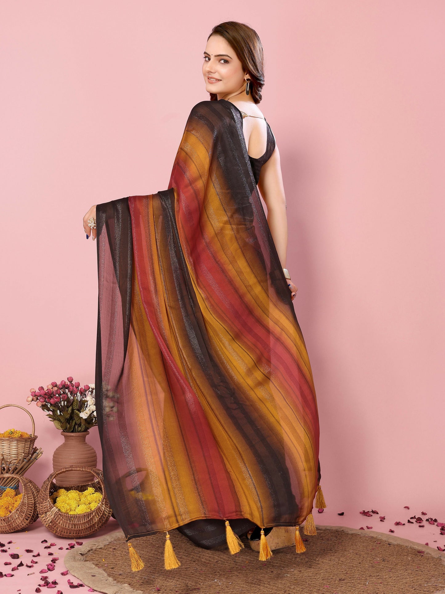 Attractive These Party Wear Ready To Wear Saree - Orange | Swadesiicart
