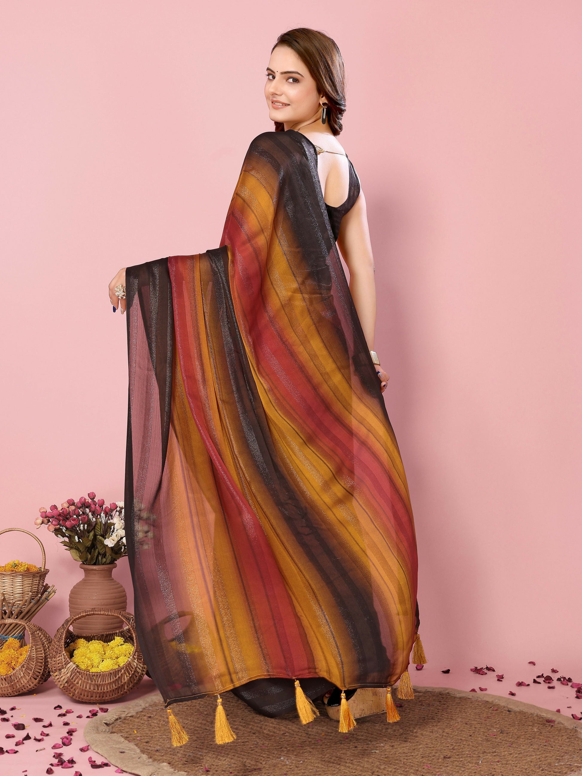 Attractive These Party Wear Ready To Wear Saree - Orange | Swadesiicart