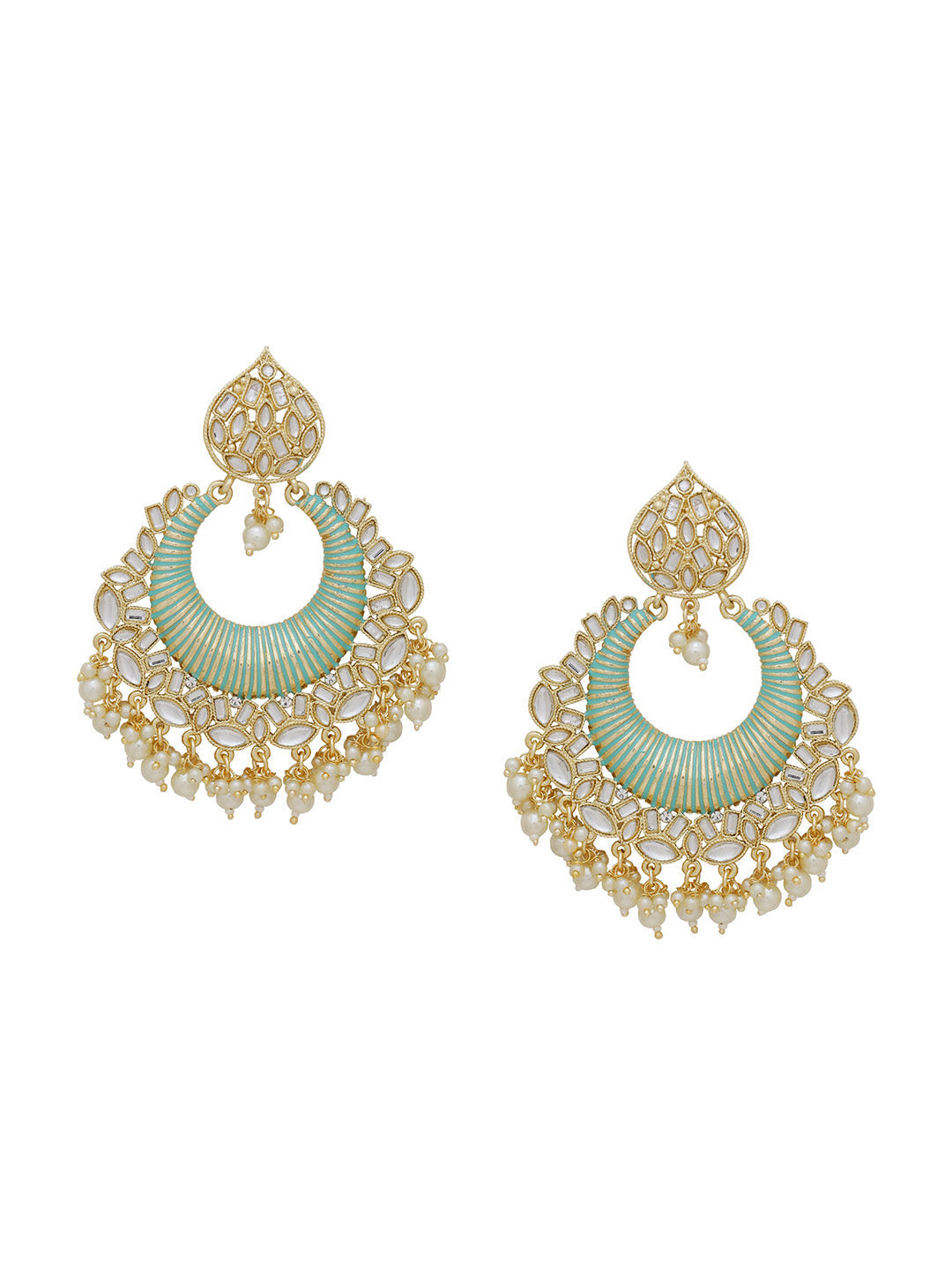 Shoshaa Sea Green & Gold-Polished Classic Chandbalis - Swadesiicart