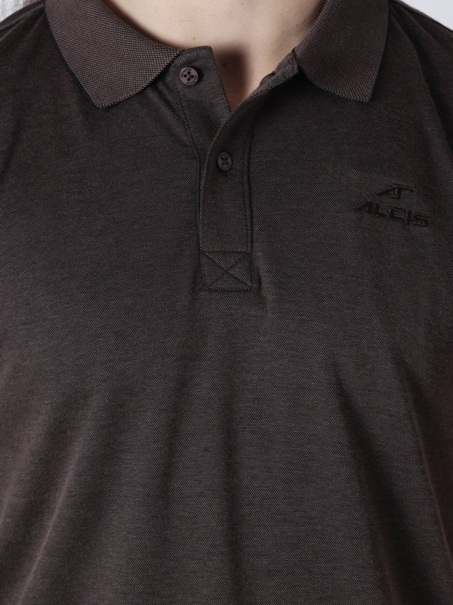 Alcis Men Brown Solid Polo Collar T-shirt | Swadesiicart