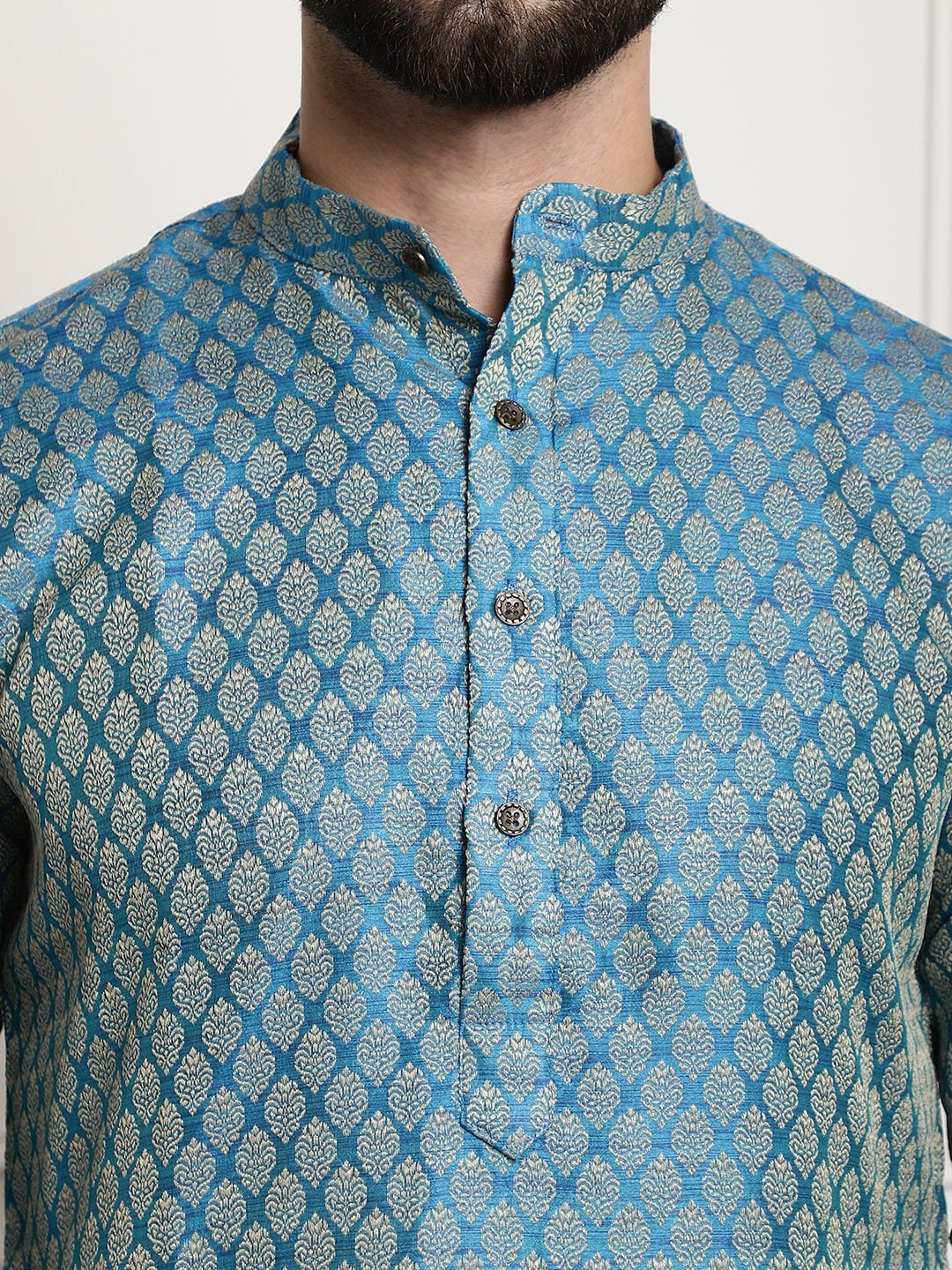 Sojanya Men Blue & Off-White Woven Design Kurta with Churidar | Swadesiicart