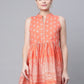 Ahalyaa Women Orange Pure Cotton Porcian Print Tunic | Swadesiicart