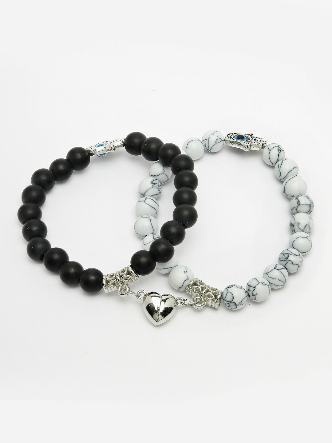 NVR Men & Women Set of 2 Black & White Marbel Crystal Bracelet - Swadesiicart
