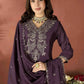 The52 Wine Women's Gorgeous Vichitra Fabric Embroidered Work Straight Kurta Pant and Dupatta Set - Swadesiicart