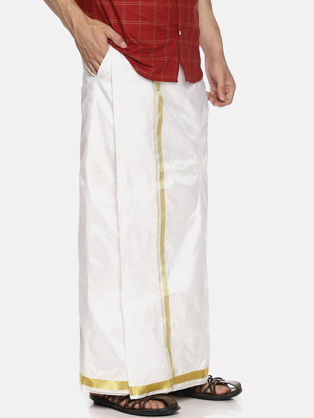 Sethukrishna White Solid Readymade Dhoti For Men | Swadesiicart