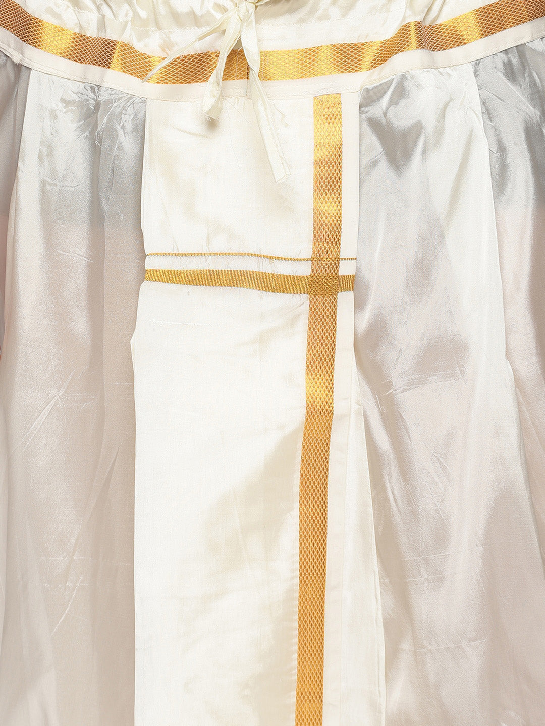 Sethukrishna Men Cream-Coloured & Golden Solid Silk Dhoti | Swadesiicart