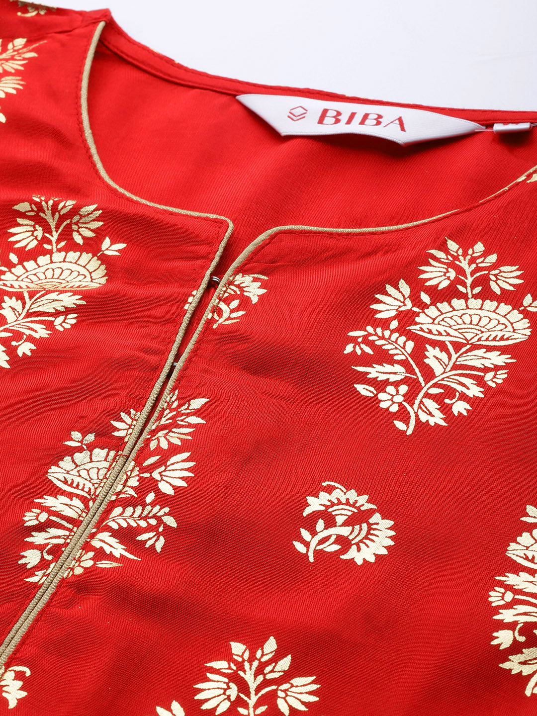 Biba Women Red Floral Foil Printed Kurta - Swadesiicart