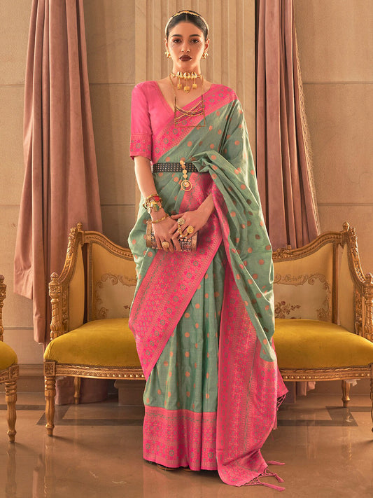 Mitera Ethnic Motifs Woven Design Zari Silk Blend Banarasi Saree | Swadesiicart