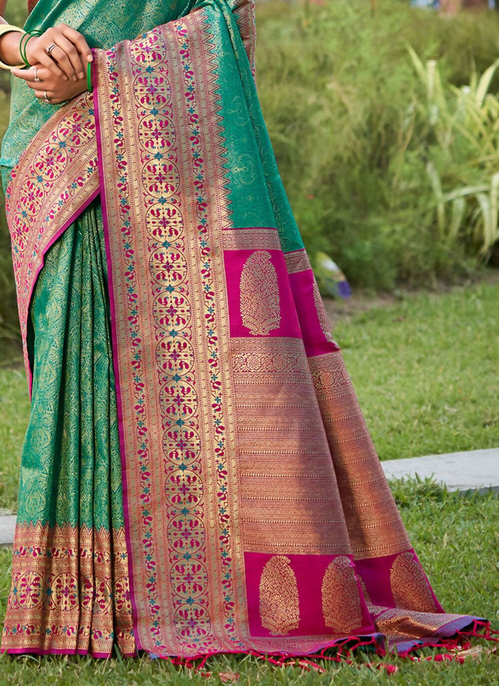 Shree Shyam Fashion Rama Green Banarasi Silk Saree