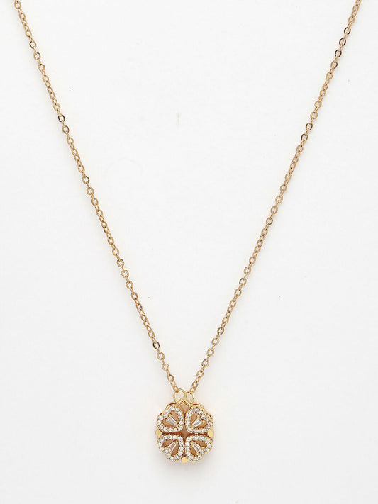 NVR Women's Rose Gold Heart Shape American Diamond Metal Chain | Swadesiicart