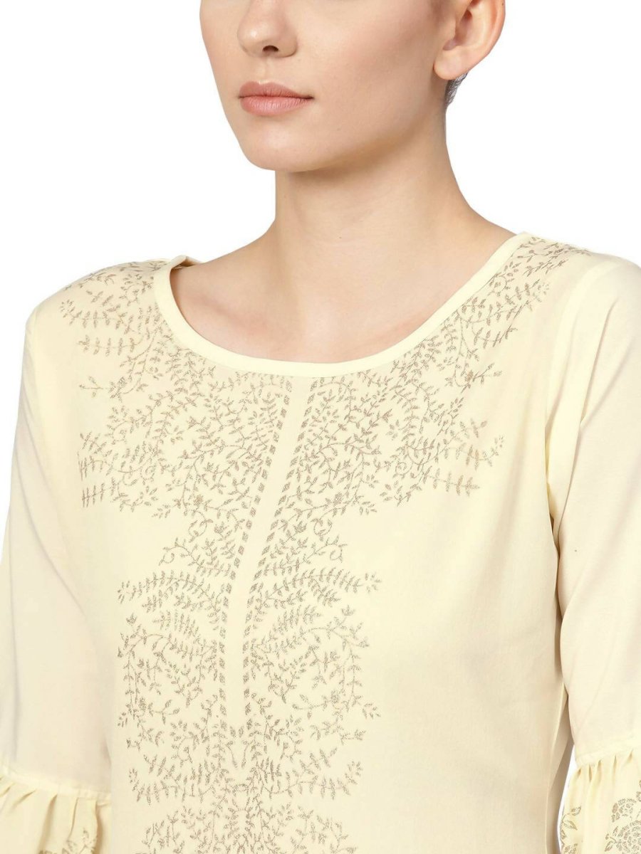 Ahalyaa Cream Crepe Glitter Print Kurta Sharara Set With Dupatta | Swadesiicart