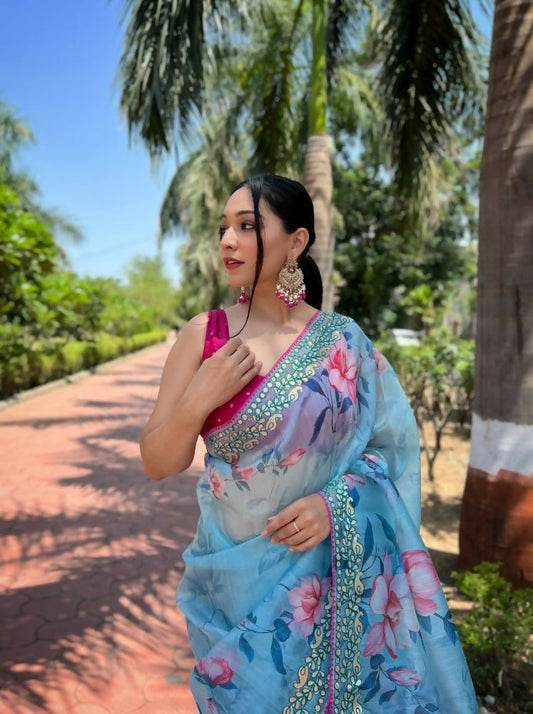Vamsee Vamakshi Grey Organza Saree - Swadesiicart