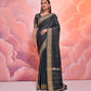 Vishnu Weaves Women's Black Cotton Self Weaving Saree with Blouse - Swadesiicart