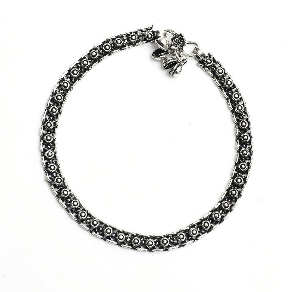 Mominos Fashion Kamal Johar Oxidised Silver Regular Anklets | Swadesiicart
