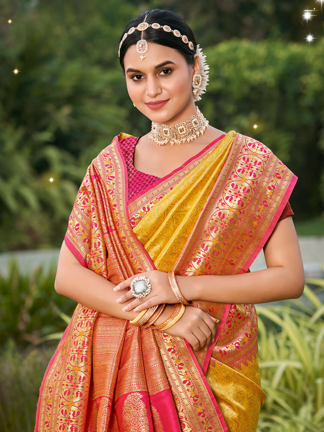 Astita Banarasi Silk Yellow Saree | Swadesiicart