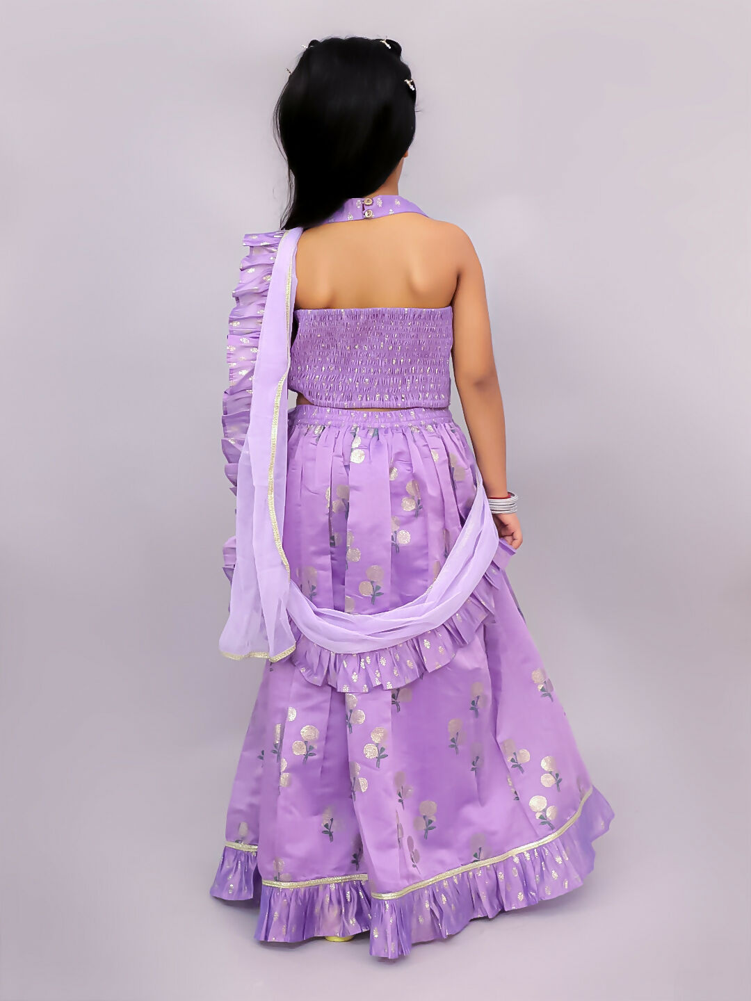 Lil Drama Mishti Purple Lehanga Choli Dupatta Set For Girls | Swadesiicart
