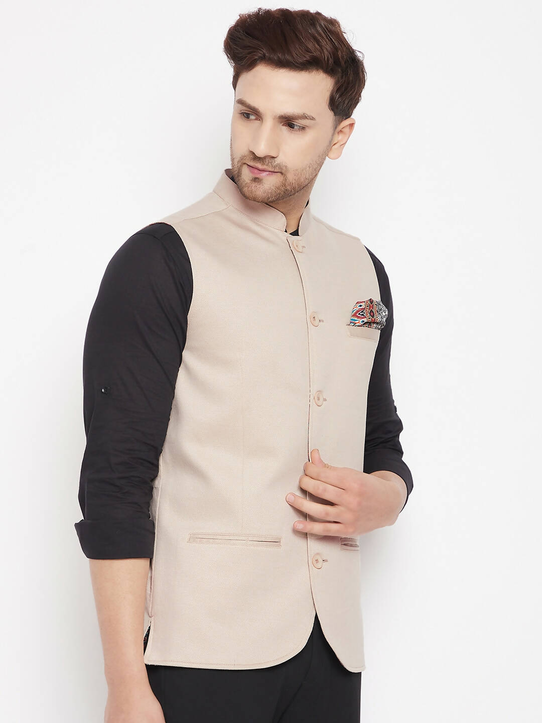 Even Apparels Cream Merino Men Woven Nehru Jacket BF715 | Swadesiicart