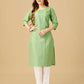 Jyoti Fashion Women's Lime Green Cotton Blend Embroidered Kurta Pant Set | Swadesiicart